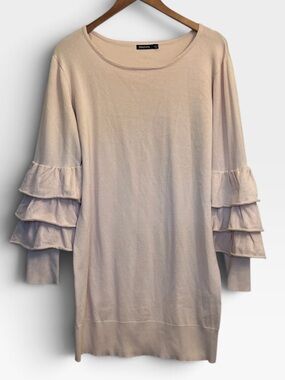 Cute Cozy RuffleTiered-Sleeve Sweater Dress Ballet Pink